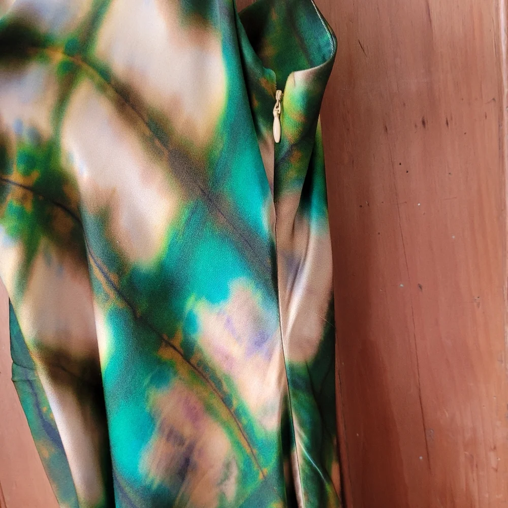 NWT Zara Satin Cowl Neck Draped Midi Slip Dress Green Gold Boho XL - Picture 5 of 14
